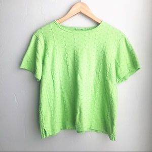 Vintage Lime Green Floral Quilted Embroidered Tee